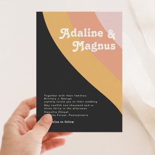 Modern Retro 70's Rainbow Dark Wedding Invitation