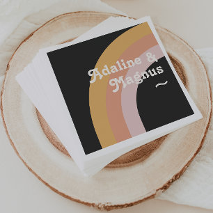 Modern Retro 70's Rainbow Dark Wedding Napkins