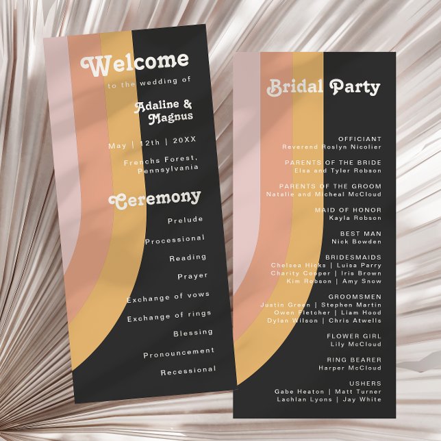 Modern Retro 70's Rainbow Dark Wedding Program (Creator Uploaded)