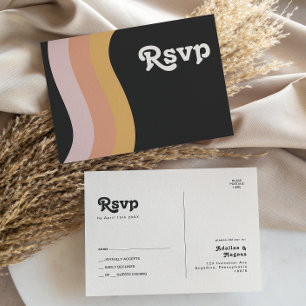 Modern Retro 70's Rainbow Dark Wedding RSVP Postcard