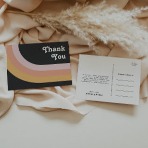 Modern Retro 70's Rainbow Dark Wedding Thank You Postcard