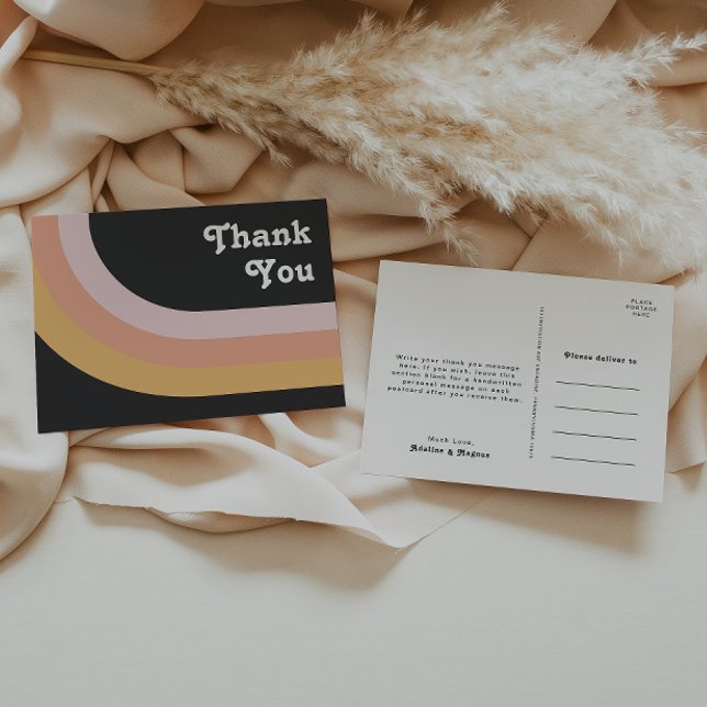 Modern Retro 70's Rainbow Dark Wedding Thank You Postcard (Creator Uploaded)