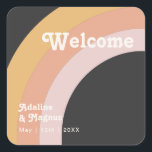 Modern Retro 70's Rainbow | Dark Wedding Welcome S Square Sticker<br><div class="desc">This modern retro 70's rainbow | dark wedding welcome square sticker is perfect for your simple vintage orange, rose gold, and blush pink wedding. Designed with elements of a classic, colorful boho arch and groovy minimalist stripes. The design has a unique abstract tropical beach feel, great for any spring, summer,...</div>