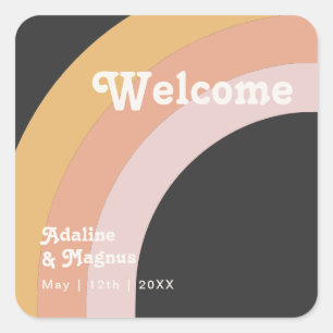 Modern Retro 70's Rainbow Dark Wedding Welcome S Square Sticker