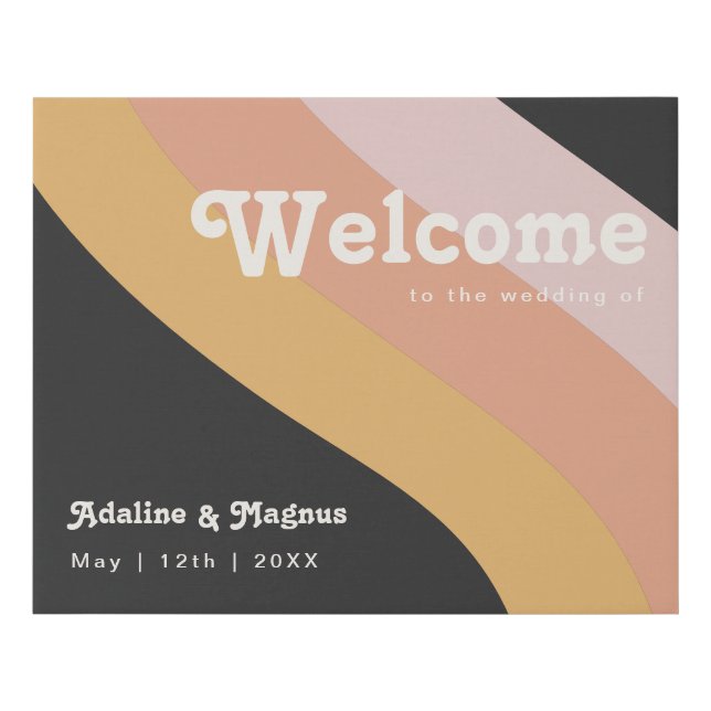 Modern Retro 70's Rainbow Dark Welcome Faux Canvas Print (Front)