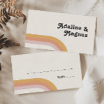Modern Retro 70's Rainbow Flat Wedding Place Card<br><div class="desc">This modern retro 70's rainbow flat wedding place card is perfect for your simple vintage orange, rose gold, and blush pink wedding. Designed with elements of a classic, colorful boho arch and groovy minimalist stripes. The design has a unique abstract tropical beach feel, great for any spring, summer, or fall...</div>