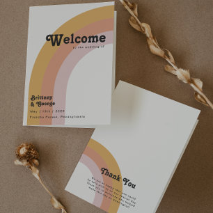 Modern Retro 70's Rainbow   Folded Wedding Program