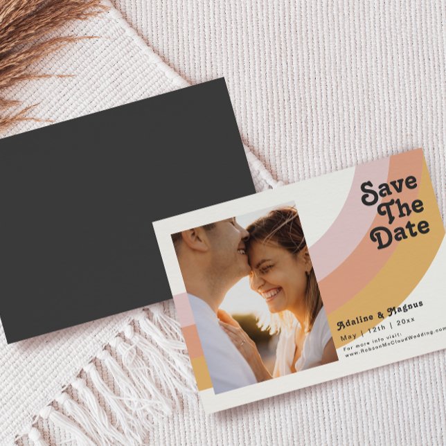 Modern Retro 70's Rainbow Horizontal Save The Date Magnetic Invitation (Creator Uploaded)