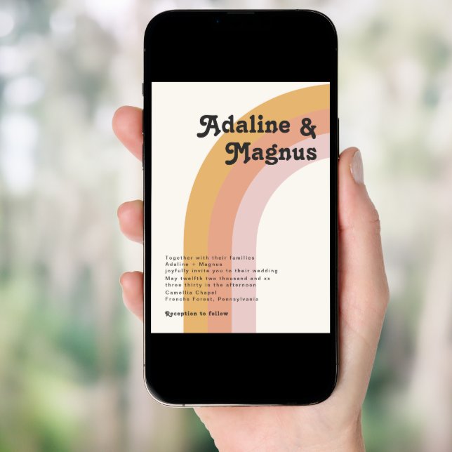 Modern Retro 70's Rainbow Monogram Photo Wedding Invitation (Front Digital)