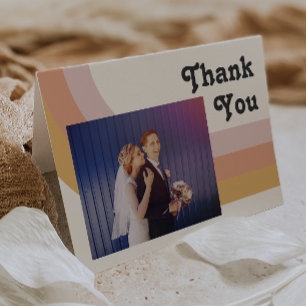 Modern Retro 70's Rainbow Photo Folded Thank You Card