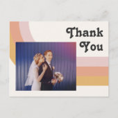 Modern Retro 70's Rainbow Photo Wedding Thank You Postcard (Front)
