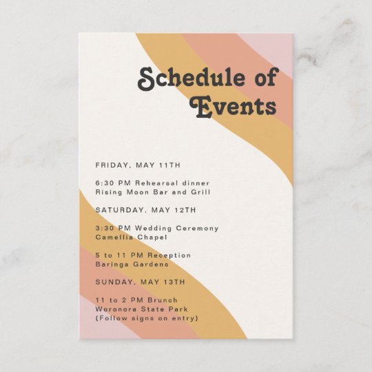 Modern Retro 70's Rainbow Schedule of Events Enclosure Card | Zazzle.com