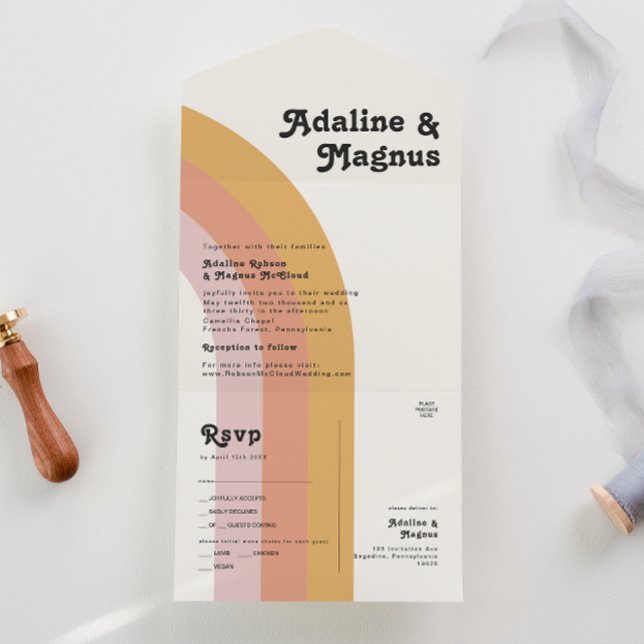 Modern Retro 70's Rainbow Seal and Send All In One Invitation (Creator Uploaded)