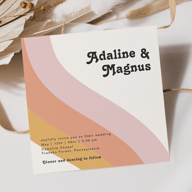 Modern Retro 70's Rainbow Square Wedding Invitation (Creator Uploaded)