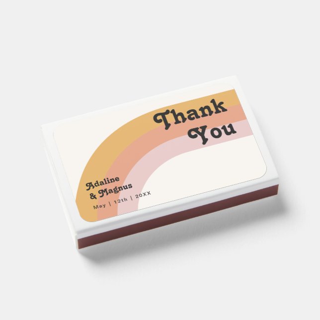 Modern Retro 70's Rainbow Wedding Favor Matchboxes (Front Closed)