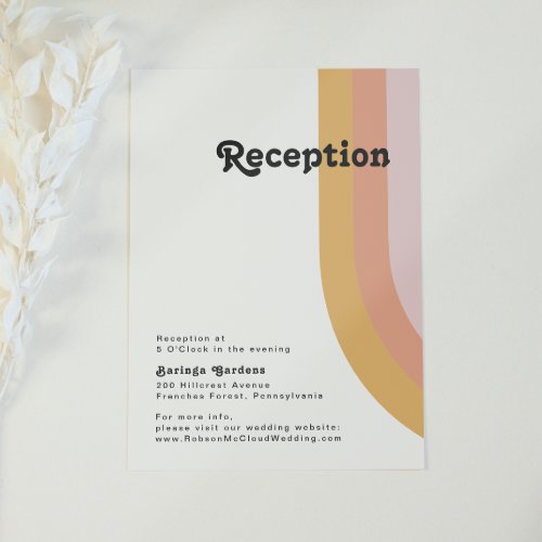 Modern Retro 70s Rainbow Wedding Reception Card