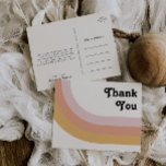 Modern Retro 70's Rainbow Wedding Thank You Postcard<br><div class="desc">This modern retro 70's rainbow wedding thank you postcard is perfect for your simple vintage orange, rose gold, and blush pink wedding. Designed with elements of a classic, colorful boho arch and groovy minimalist stripes. The design has a unique abstract tropical beach feel, great for any spring, summer, or fall...</div>