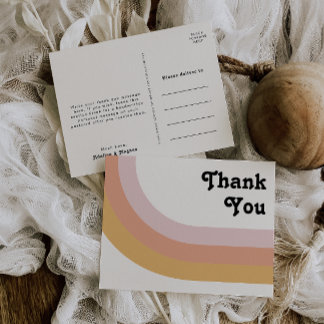 Modern Retro 70's Rainbow Wedding Thank You Postcard