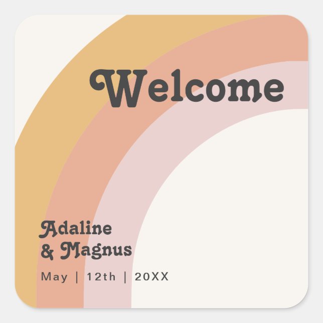 Modern Retro 70's Rainbow | Wedding Welcome Square Square Sticker (Front)