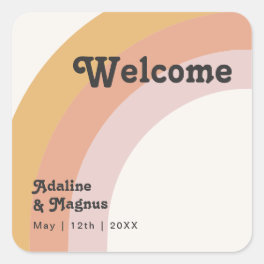 Modern Retro 70's Rainbow Wedding Welcome Square Square Sticker
