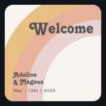 Modern Retro 70's Rainbow | Wedding Welcome Square Sticker<br><div class="desc">This modern retro 70's rainbow | wedding welcome square sticker is perfect for your simple vintage orange, rose gold, and blush pink wedding. Designed with elements of a classic, colorful boho arch and groovy minimalist stripes. The design has a unique abstract tropical beach feel, great for any spring, summer, or...</div>