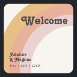 Modern Retro 70's Rainbow | Wedding Welcome Square Sticker<br><div class="desc">This modern retro 70's rainbow | wedding welcome square sticker is perfect for your simple vintage orange, rose gold, and blush pink wedding. Designed with elements of a classic, colorful boho arch and groovy minimalist stripes. The design has a unique abstract tropical beach feel, great for any spring, summer, or...</div>