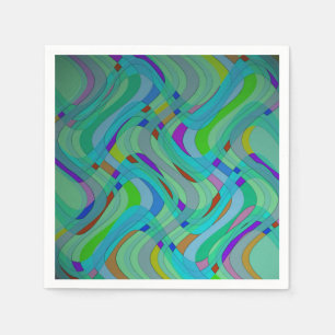 Modern Retro Abstract Design in Greens and Blues Napkins