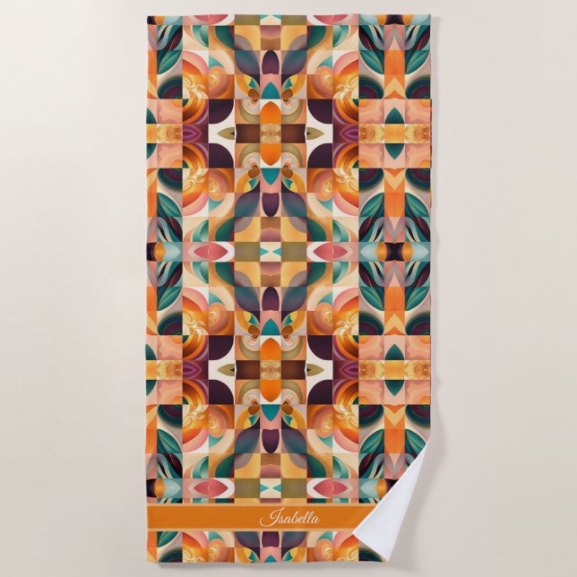Modern Retro Abstract Squares Collection Beach Towel (Front)