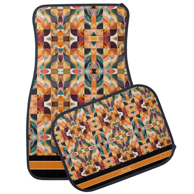 Modern Retro Abstract Squares Collection Car Floor Mat (Set)