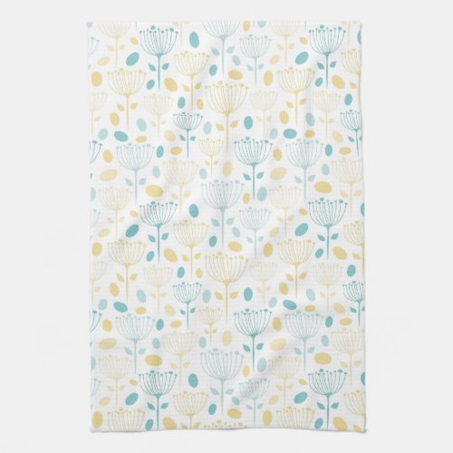 Modern Retro Aqua and Yellow Floral Kitchen Towel