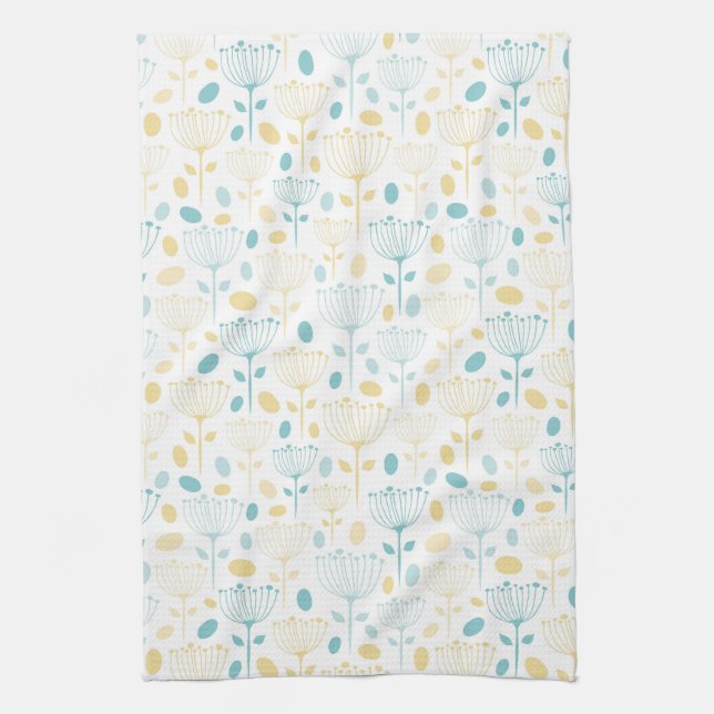 Modern Retro Aqua and Yellow Floral Kitchen Towel (Vertical)