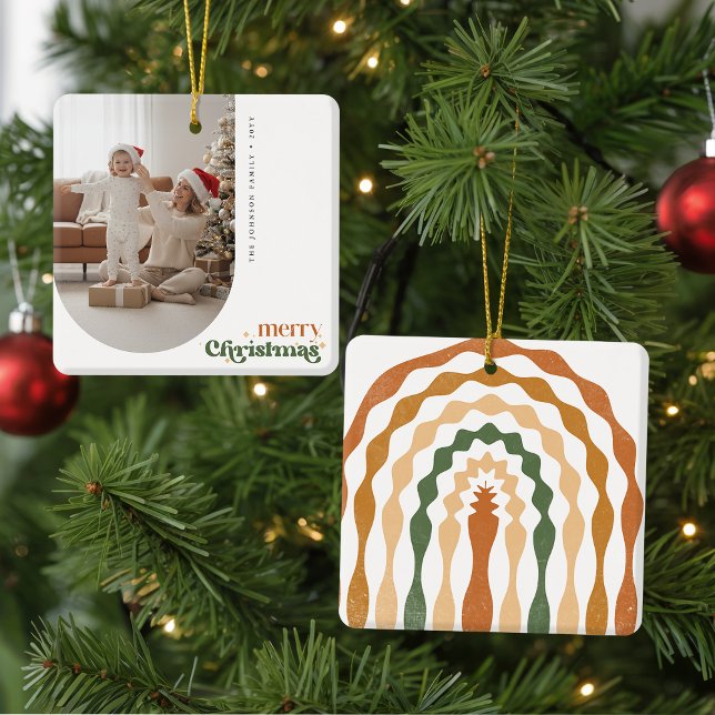 Modern Retro Arch Family Photo Christmas Holiday Metal Ornament (Creator Uploaded)