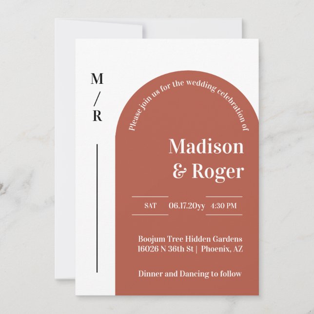 Modern Retro Arch QR Code RSVP Photo Wedding Invitation (Front)
