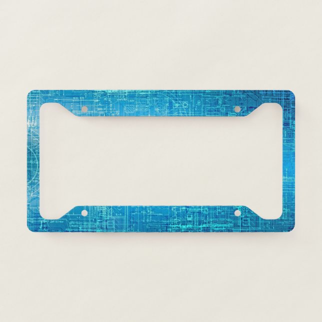 Modern Retro Artistic Blueprint License Plate Frame (Front)