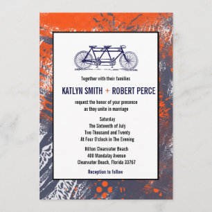 Modern Retro Artistic Tandem Bicycle Wedding Invitation