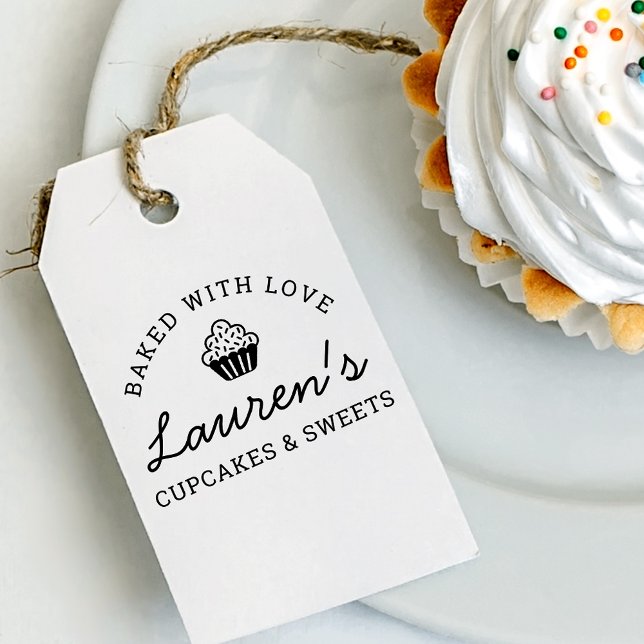 Modern Retro Baked with Love Cupcakes Self-inking Stamp (Creator Uploaded)