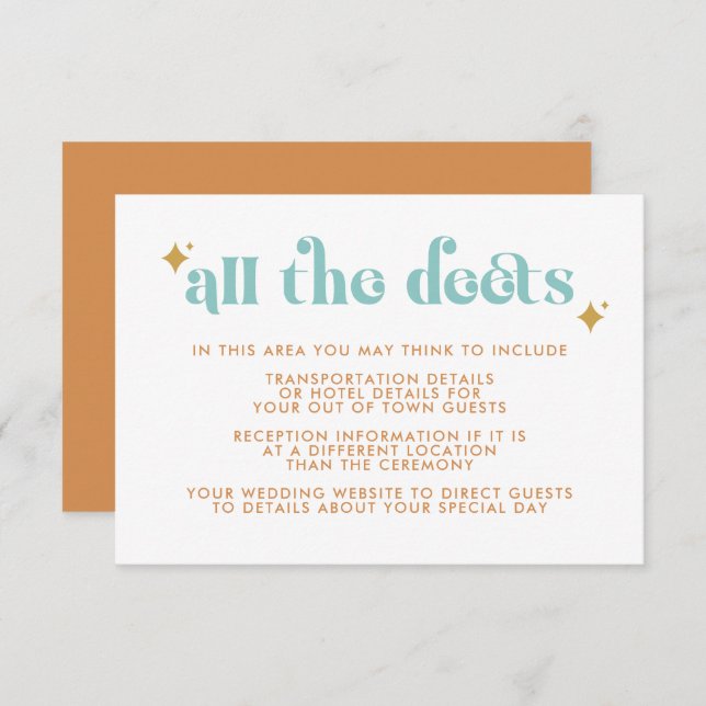 Modern Retro Beachy Wedding Details Enclosure Card (Front/Back)