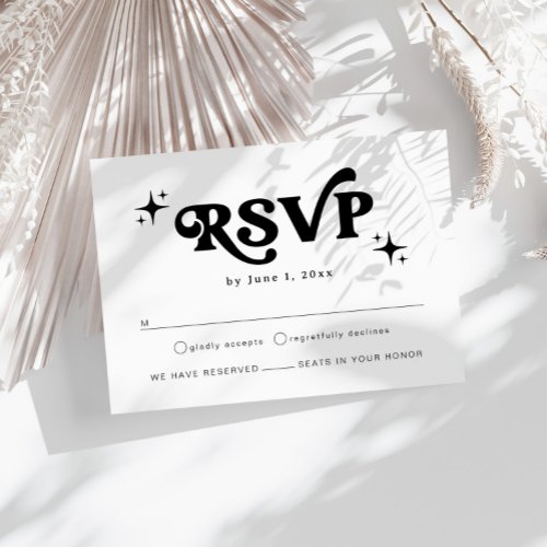 Modern Retro Black And White Boho Wedding RSVP Enclosure Card