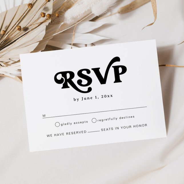 Modern Retro Black And White Boho Wedding RSVP Enclosure Card (Creator Uploaded)