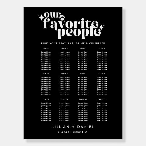 Modern Retro Black and White Wedding Seating Chart Foam Board