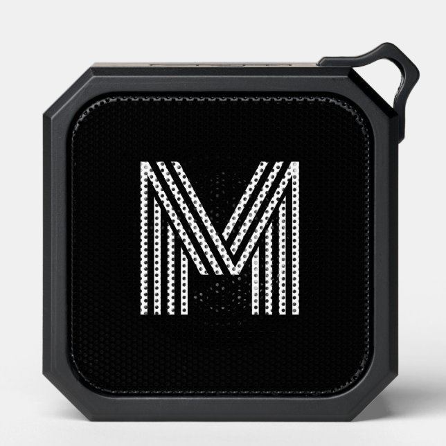 Modern Retro Black White Bold Line Monogram Bluetooth Speaker (Front)