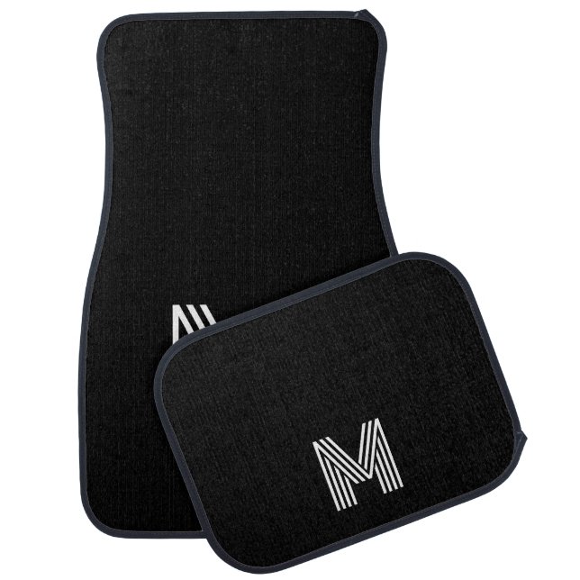 Modern Retro Black White Monogram Custom Car Floor Mat (Set)