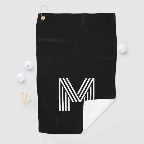 Modern Retro Black White Monogram Custom Golf Towel