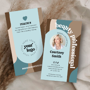 Modern Retro Blue & Beige Makeup Spa Beauty Salon Business Card