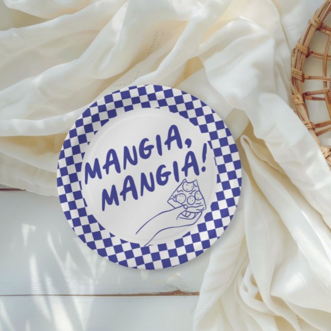 Modern Retro Blue Italian Pizzeria Pizza Party Paper Plates (Creator Uploaded)