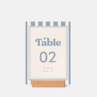 Modern Retro Blue Stripes Baby Shower Table Number Holder
