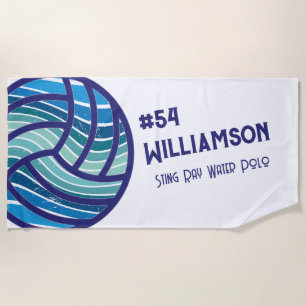 Modern Retro Blue Water Polo Swim Monogram Beach Towel