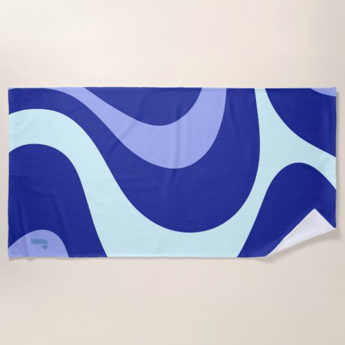 Modern Retro Blue White Wave Personalized  Beach Towel