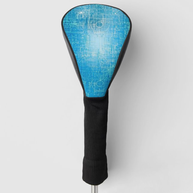 Modern Retro Blueprint Golf Head Cover (Front)
