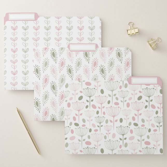 Modern Retro Blush Pink and Green File Folder (Set)